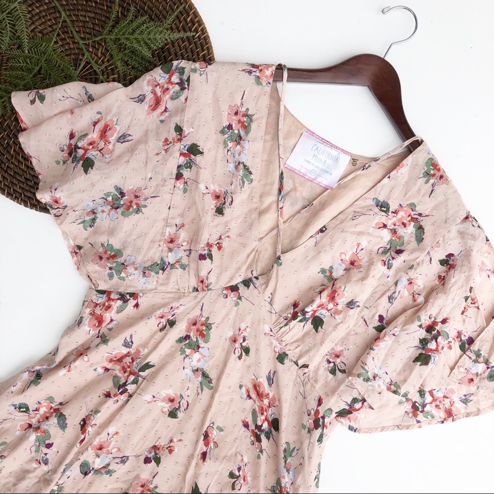 California Moon Rise Women’s Dress Pale Pink Floral Boho Romantic Large